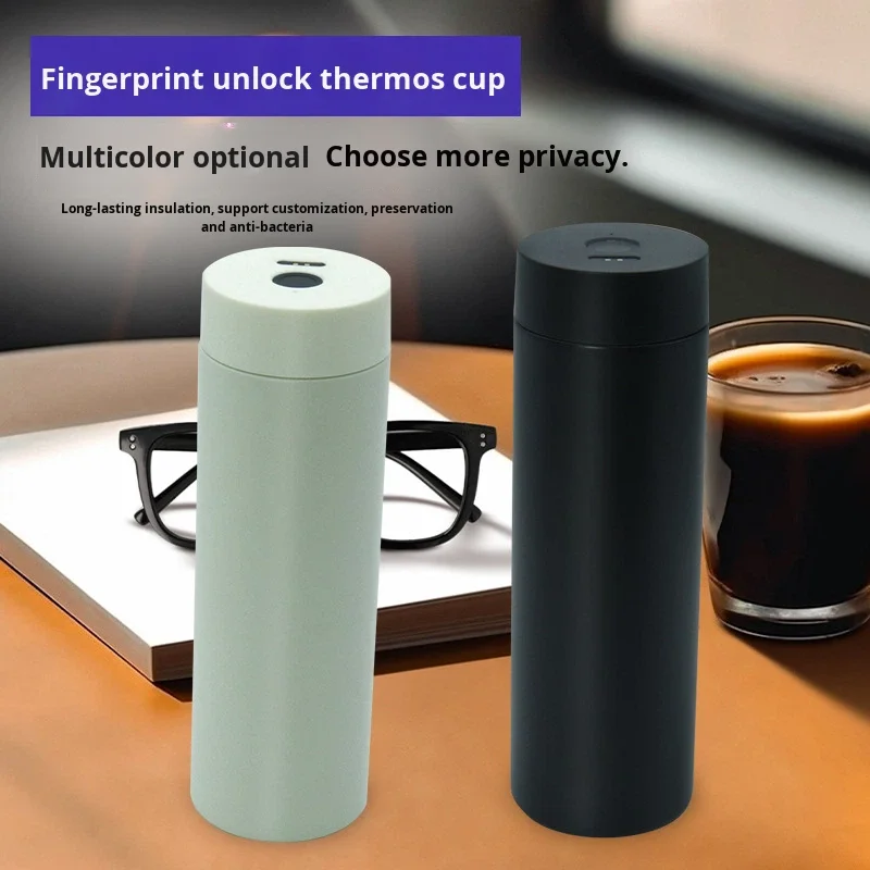 Black Stainless Steel Fingerprint Unlocking Large Capacity Vacuum Thermos Cup 6-12 Hours Thermal Insulation Custom Logo for