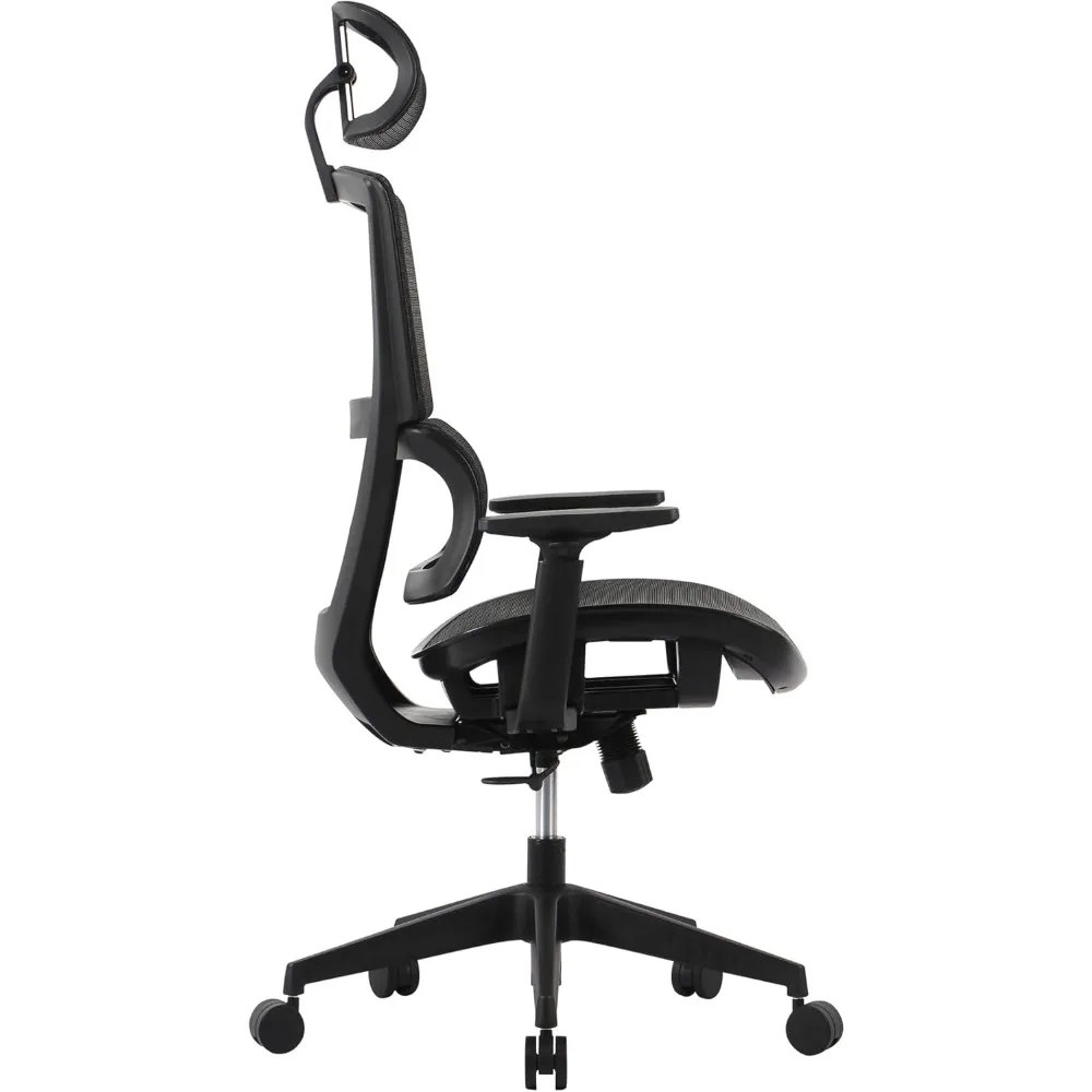 كرسي مكتب تنفيذي عالي الظهر، أسود - متوافق مع BIFMA، دعم قطني مريح لراحة طوال اليوم