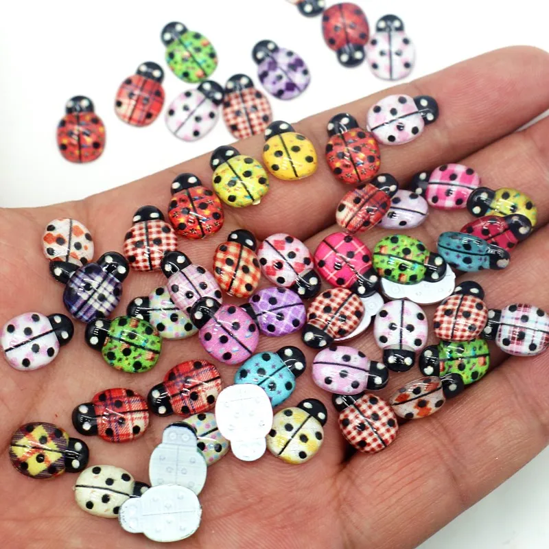 100pcs Rainbow Acrylic Beetle 9*13mm Flat Back Rhinestone Crafts Child Toys Wedding Decor DIY Clothing Ornaments Accessories