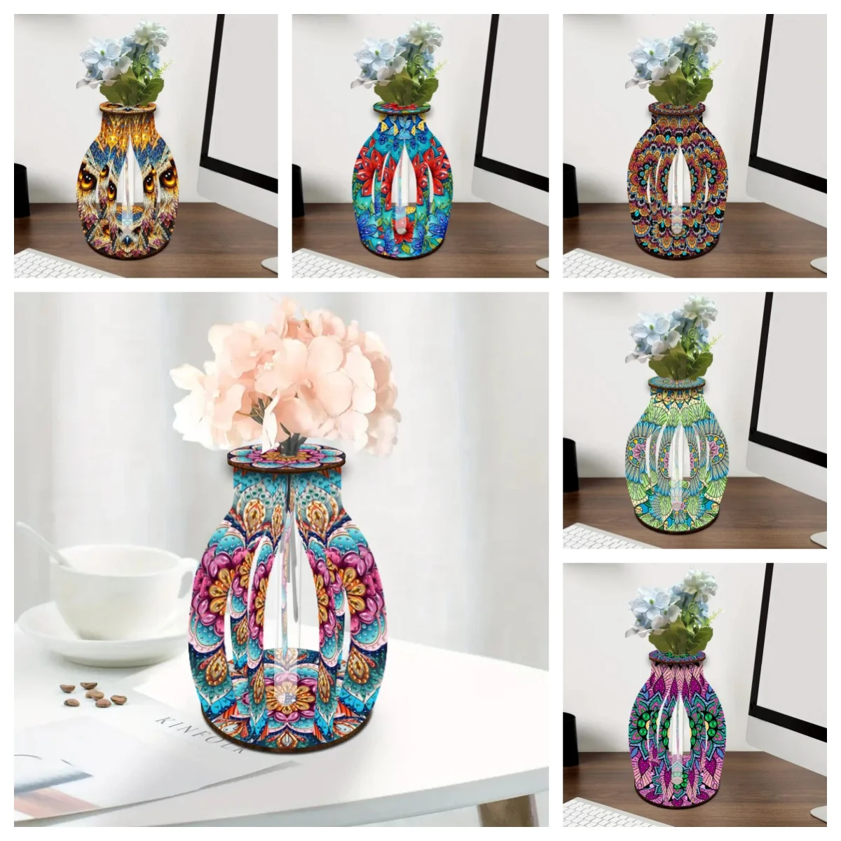 

1 набор 5D наборов для алмазной живописи с цветочной тематикой Мандала, деревянная ваза своими руками и прозрачная трубка, подходит для художественных вечеринок