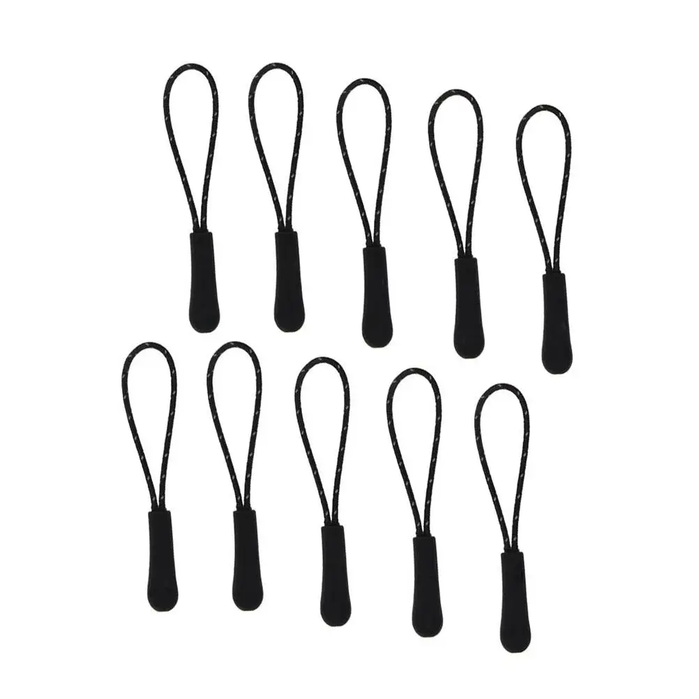 

10pcs Zipper Puller Cords Black 25mm Puller 45mm Rope Nylon Plastic Detachable Reflective Slider Garment Sportswear Kids