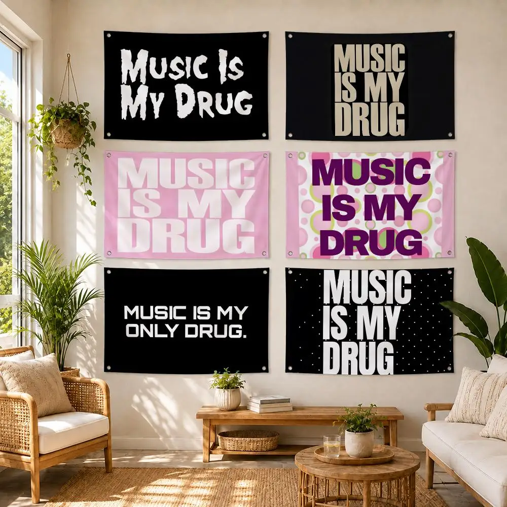Music Is My Drug Trendy Flags Flag Soft skin-friendly Durable Tapestry Outdoor party Home living room bedroom Decoration