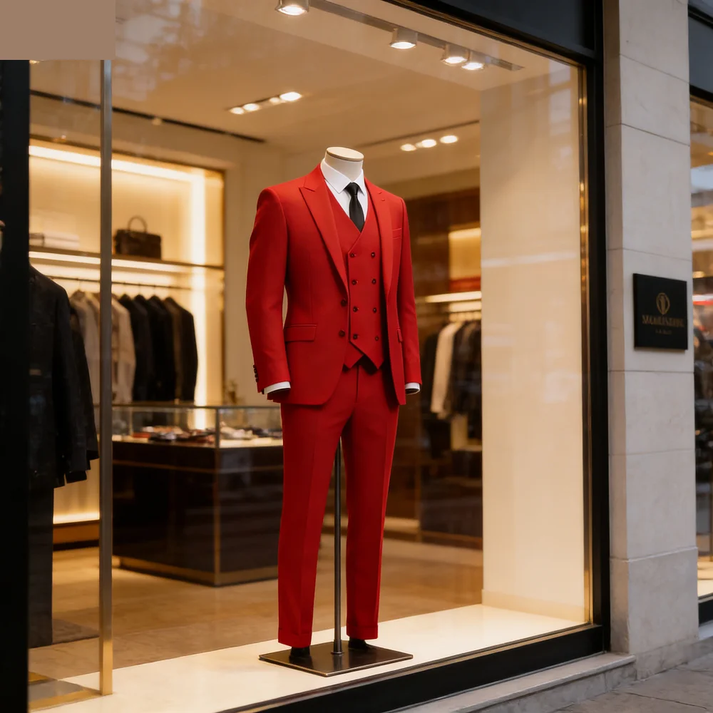 

Мужской приталенный фиолетовый смокинг-тройка: пиджак, жилет, брюки. Модный свадебный костюм для жениха и шафера.