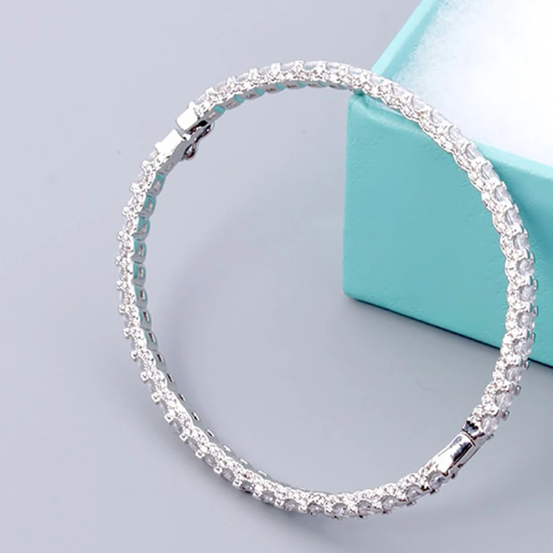 Hot Brand Fashion Classic Brand Bangle Luxury Silver Color Polishing Beads Bracelet With Stone Women Wedding Party Jewelry