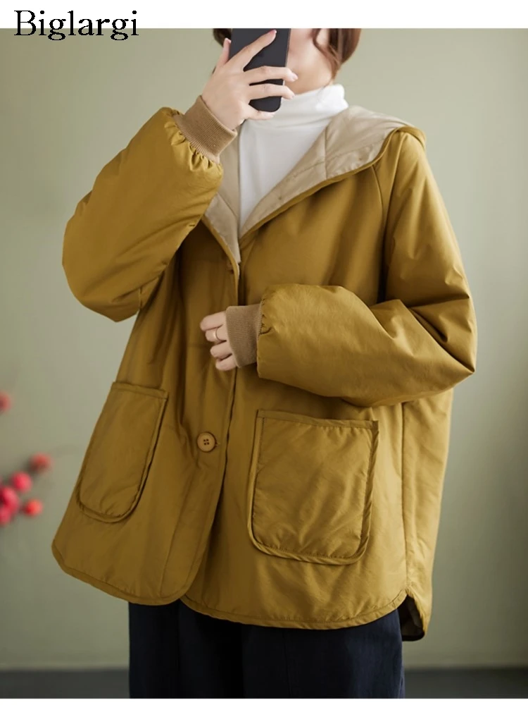 

Oversized Winter Hooded Jacket Coat Women Casual Loose Warm Jackets Ladies Coats Fashion Long Sleeve Cotton Woman Parka Coat