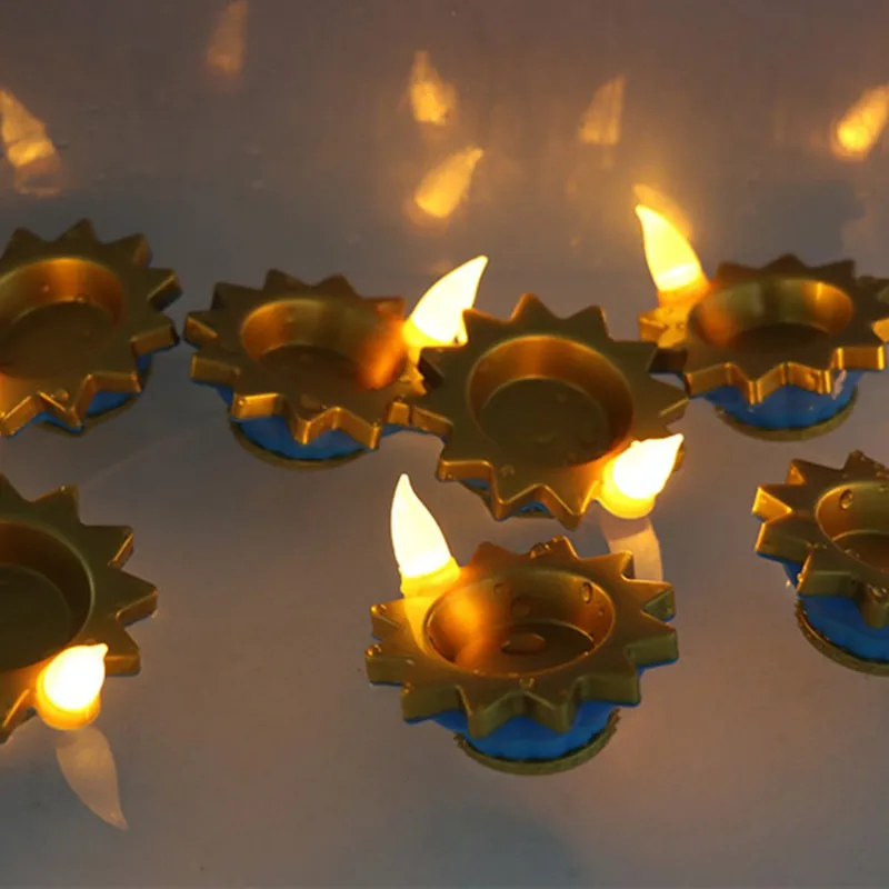 A84E-12Pcs LED Candle Water-Activated Floating Oil Lamp - Indian Style Waterproof Diya For Home Decor