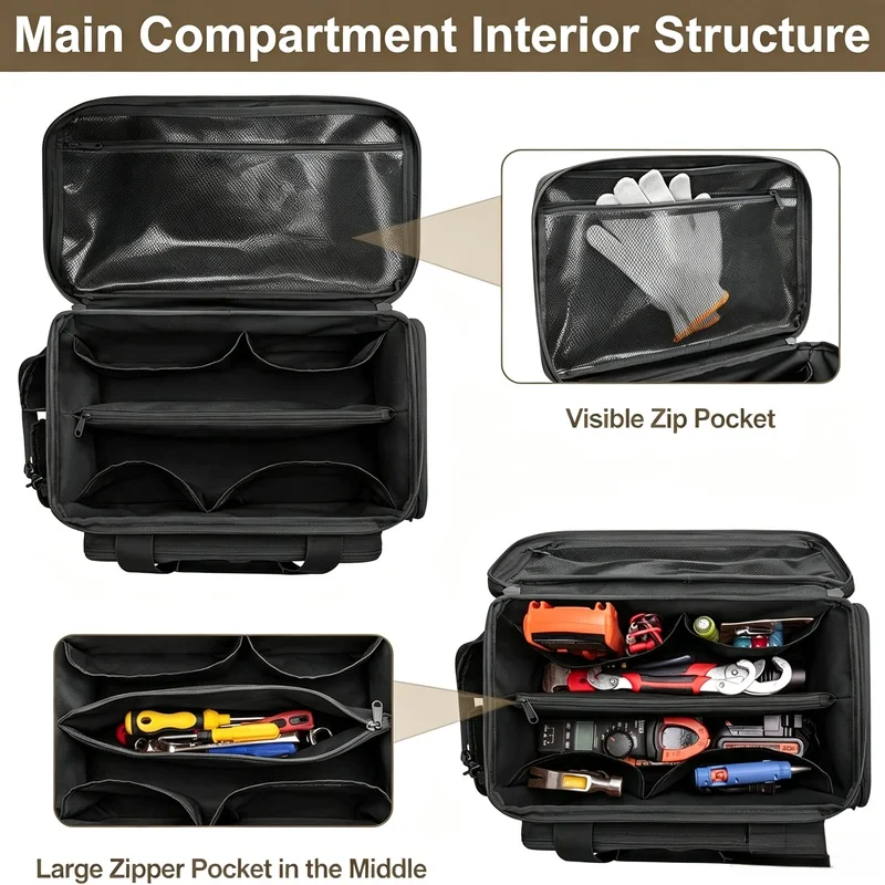 14‑Inch Heavy‑Duty Wear‑Resistant Tool Bag, Portable Multi‑Pocket Hand Tool Storage Organizer for Carpenter Handyman Repair Jobs