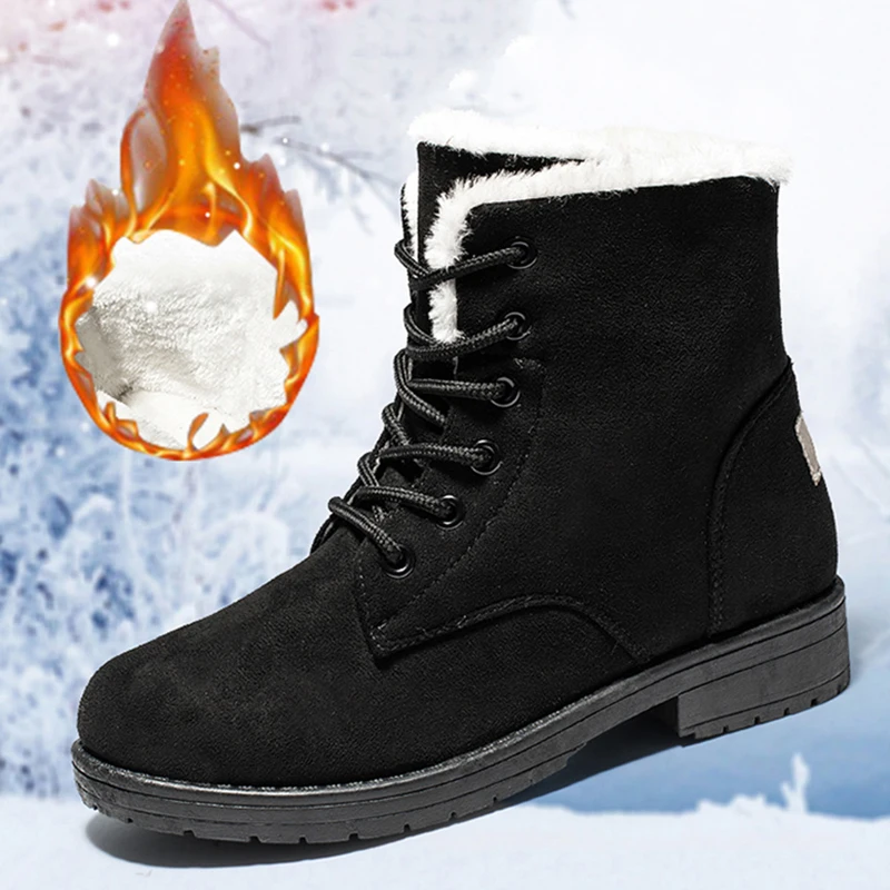 Botas casuais de neve para mulheres, sapatos baixos femininos, manter aquecido, botas de pele nova feminina, inverno