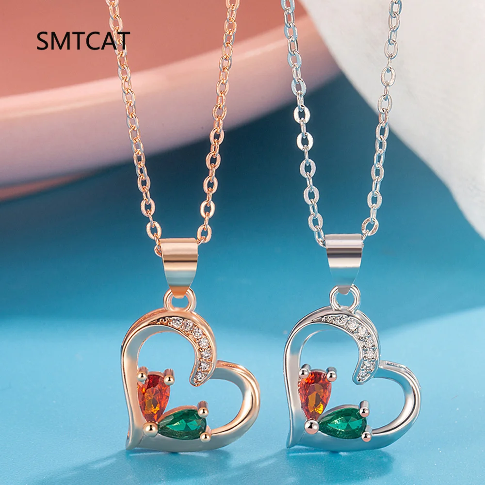 Pear Cut Natural Red Garnet Emerald 925 Sterling Silver Love Heart Pendant Necklace for Women Colorful Gemstone Jewelry Choker view 2