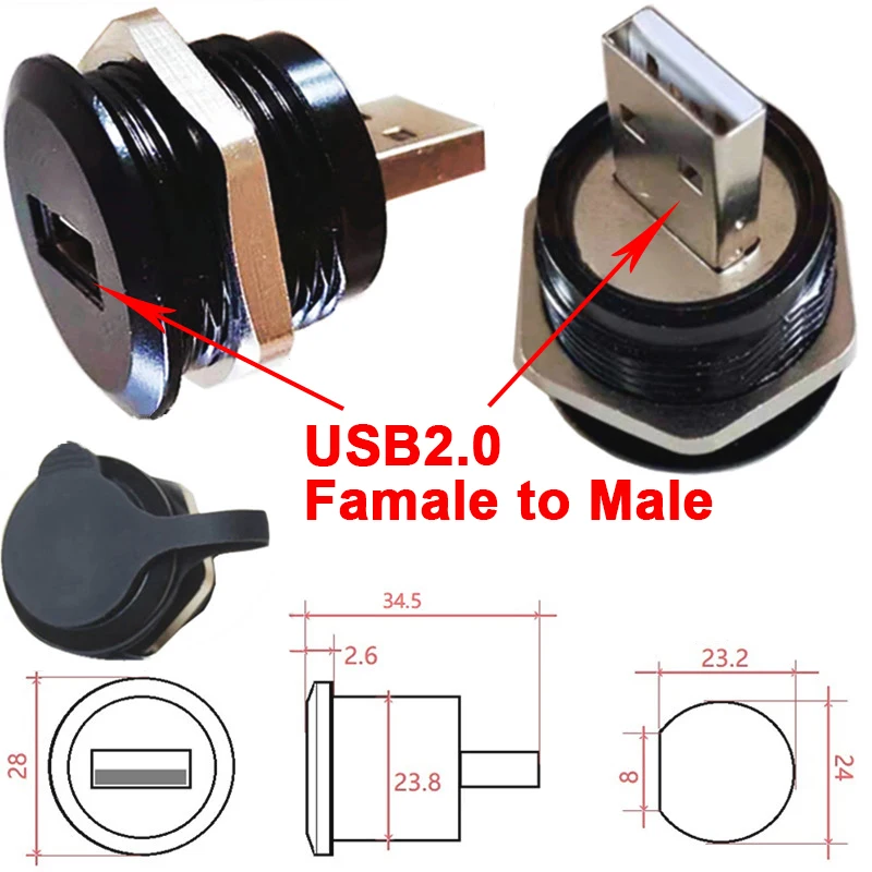 1Pcs Metal Round Socket Module D Type RJ45 Straight Through Network USB2.0 USB3.0 Connector Panel Mounting HDMI CAT6