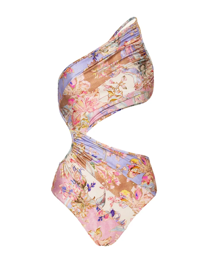 Traje de baño con estampado Floral, bañador Vintage de un hombro, conjunto de encubrimiento, traje de baño brasileño, ropa de playa de verano