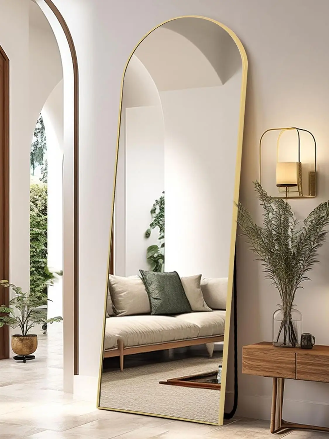 

Gold Arched Mirror Full Length with Stand 21" x 64" Large Full Body Dressing Mirror for Wall Standing Floor Mirror for Bedroom