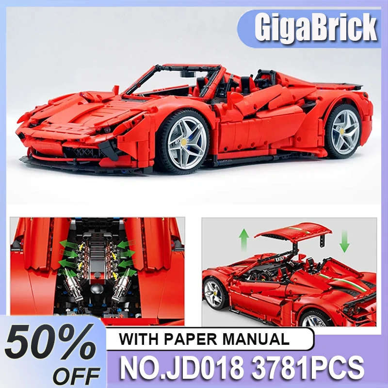 

F8 Red Sports Car Luxury Model Building Blocks MOC JD018 Convertible Vehicle Bricks Ideas Toys Kit Chrismas Gifts Kids Aldults