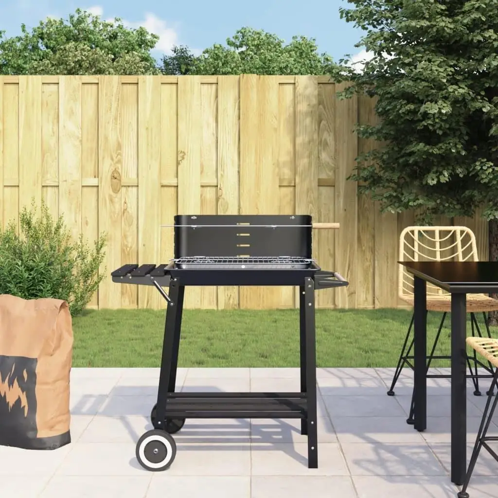 Portable Charcoal BBQ Grill with Wheels - Durable Black Steel Outdoor Cooking