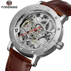 Forsining 205L Luxury Men's Automatic Factory Business Mechanical Watch Leather Skeleton Hollow Clock Waterproof Discount