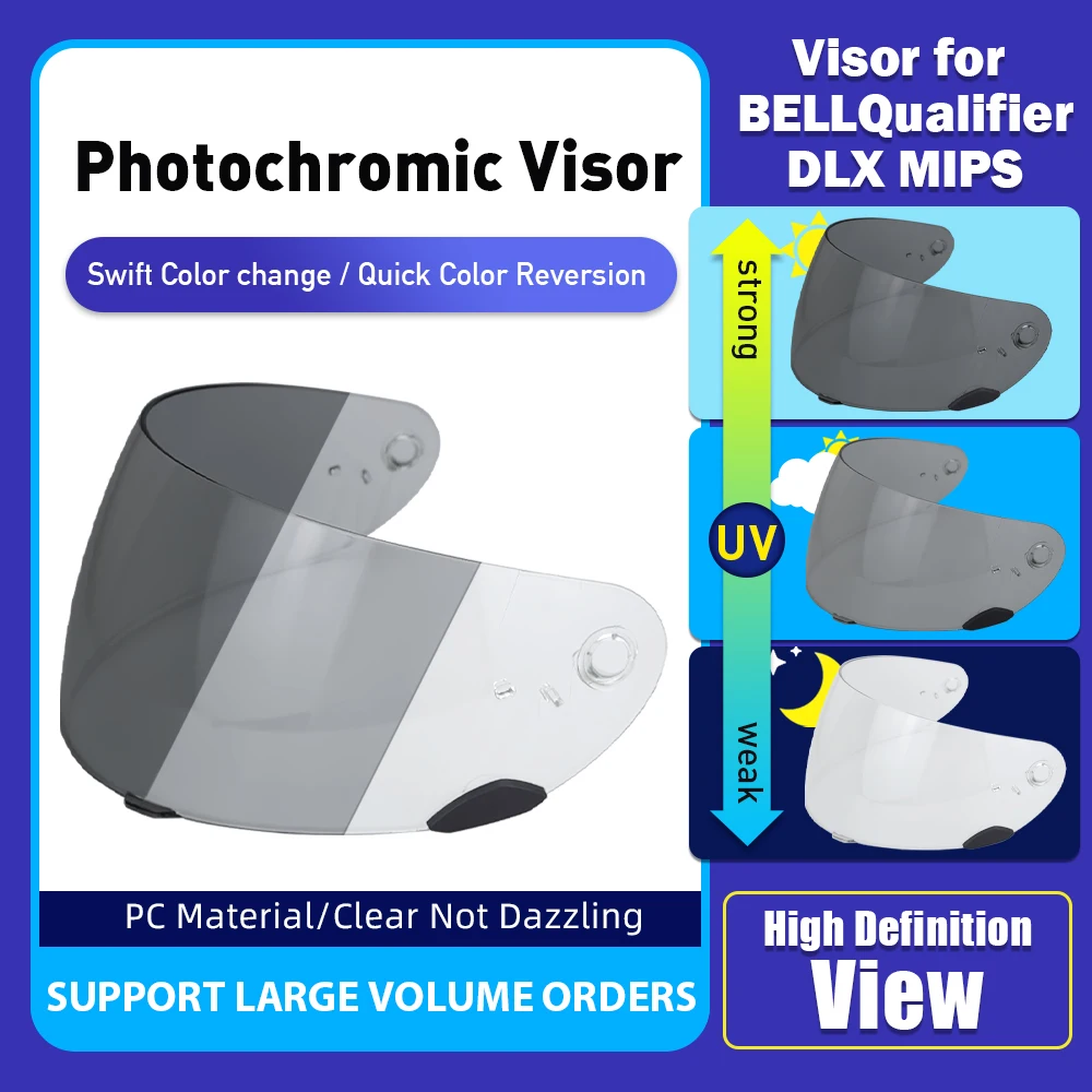 Photochromic viso for Bell Qualifier DLX MIPS Vortex Revolver Evo RS-1 RS-2 UV Protection Helmet Accessories HD Vision Quality A