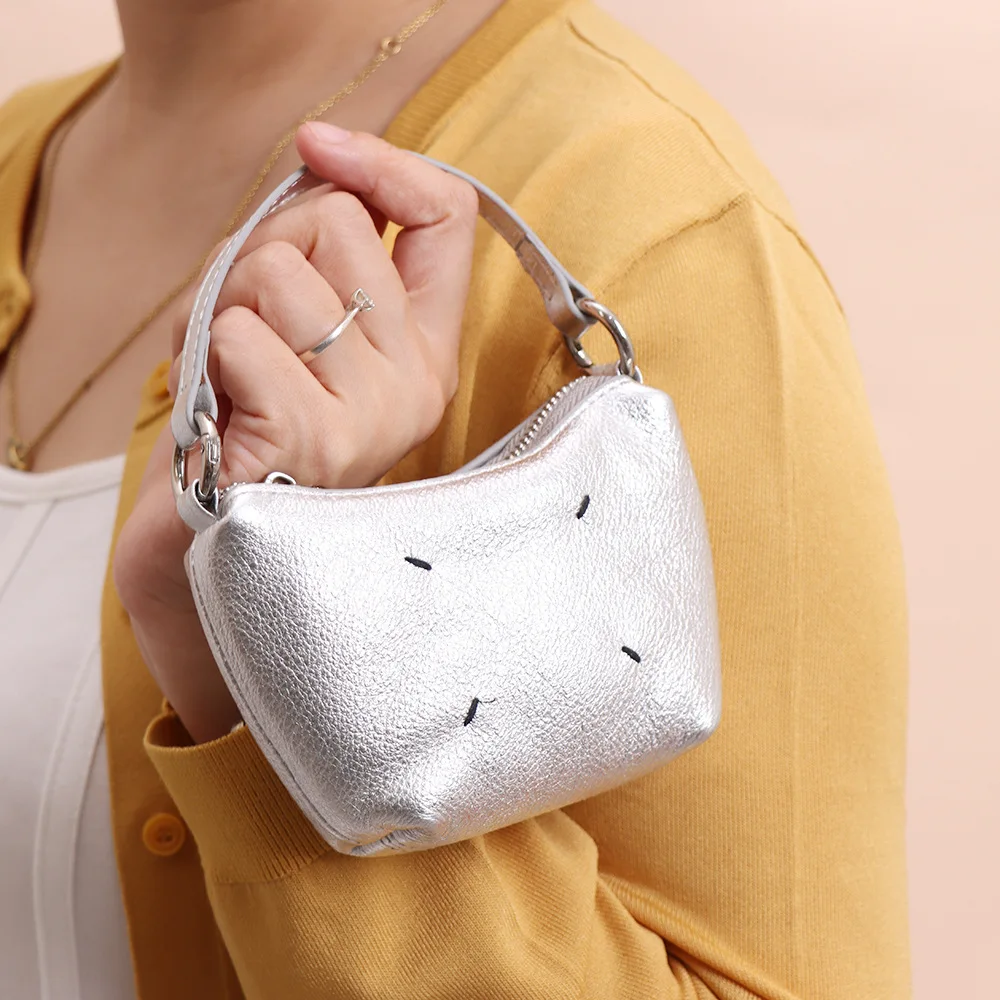 New Leather Mini Storage Bag Sewing Design Compact Handbag Key Lipstick Storage Bag