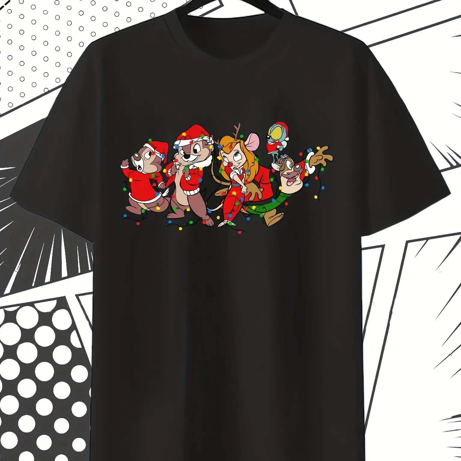 

Disney Women's Cartoon Character Christmas Dress Up Light Pattern T-shirt, Fashionable, Casual, Loose Vacation Style