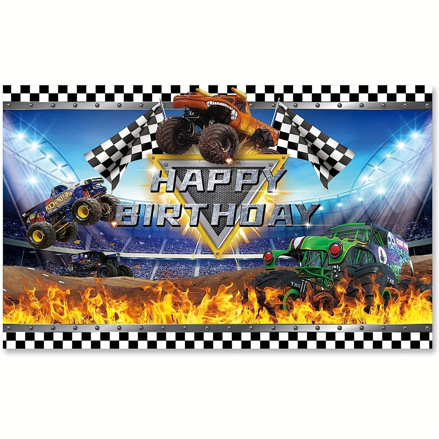 Monster Truck background, Happy Birthday background, wall decoration for birthday decoration photography
