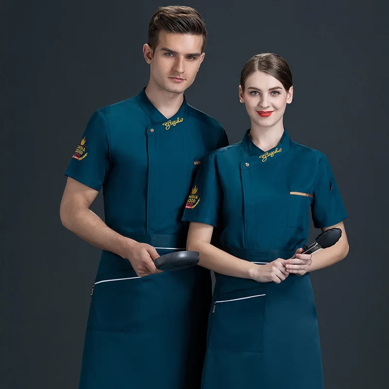 Ropa de trabajo de Chef de comedor para hombre y mujer, ropa fina de manga corta, ropa de Chef de cocina para hornear, ropa de verano transpirable