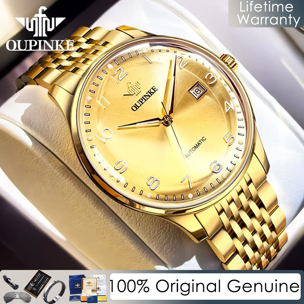 OUPINKE New Automatic Mechanical Watches for Men Fashion Luxury Arched Sapphire Mirror Auto Date Waterproof High-end Wristwatch