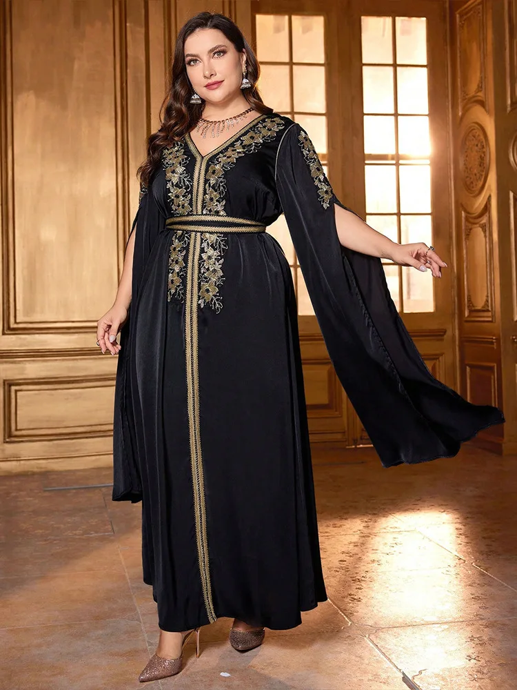 

Plus Size Black Embroidery Abayas for Women Muslim Maxi Dress Dubai Turkey Kaftan Eid Djellaba Caftan Marocain Femme Islam Gown