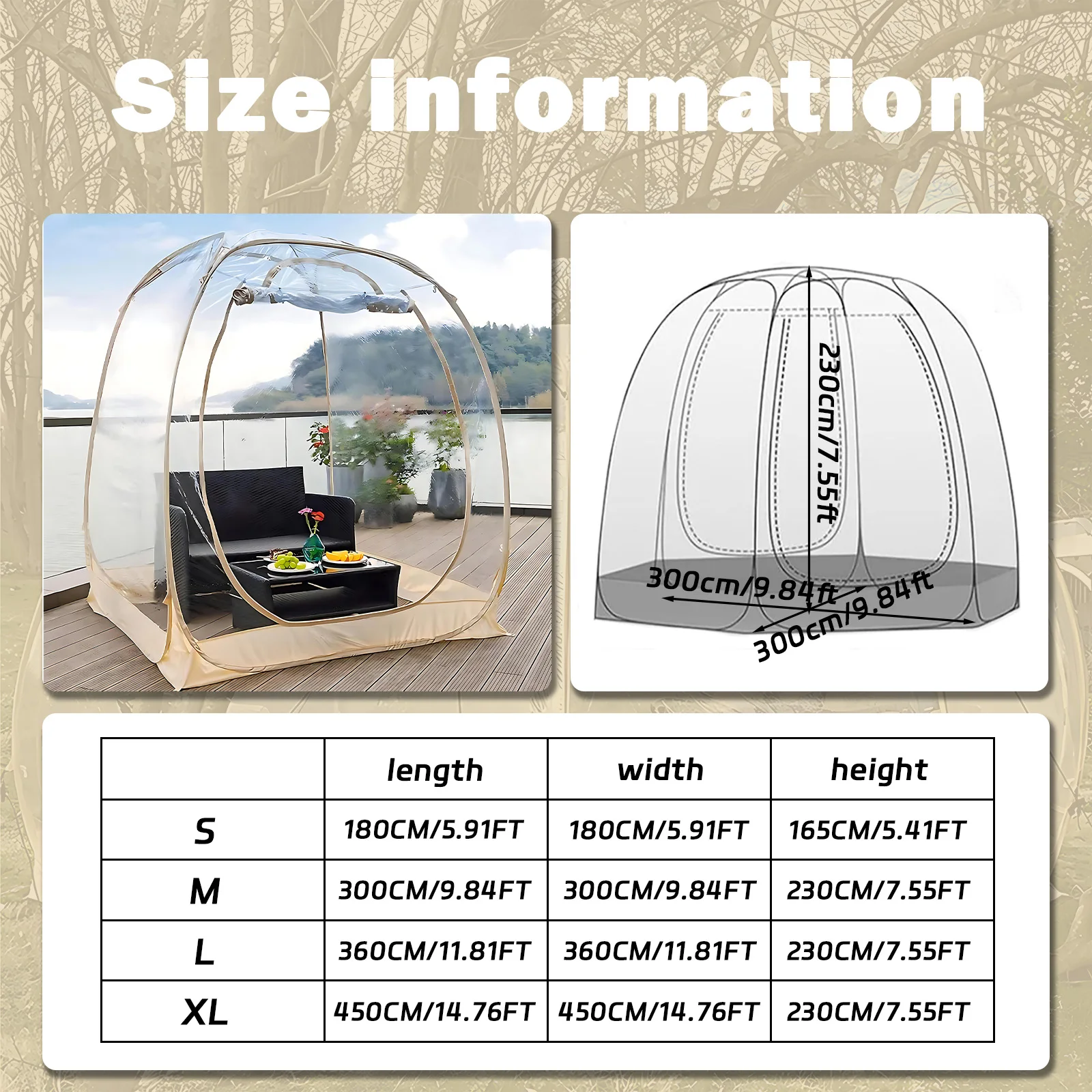 2-4 Person Clear Bubble Tent for Balcony Use, Pop Up Compact Dome Shelter, Transparent Gazebo for Apartments