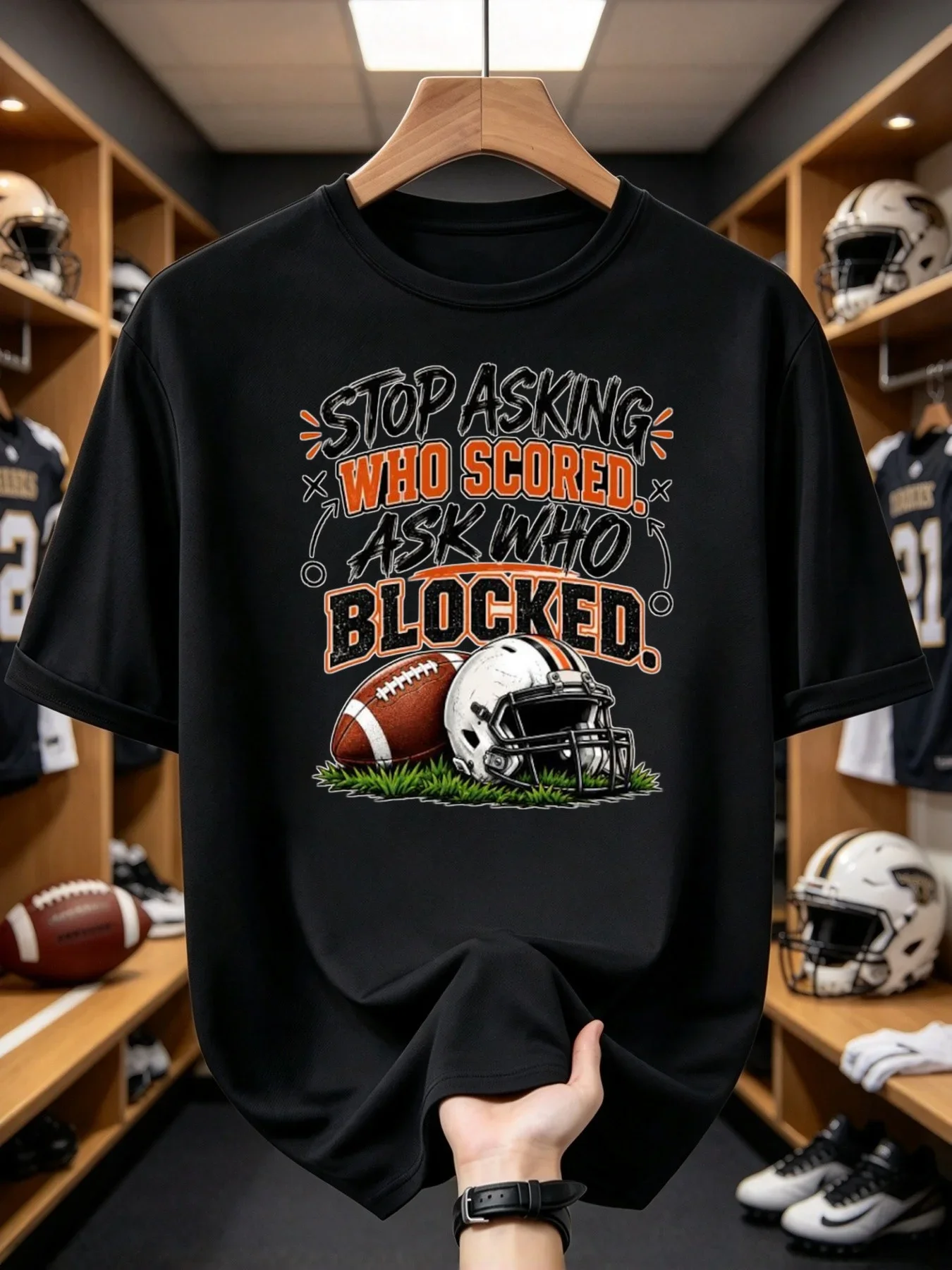 Stop Asking Who Scored Ask Who Blocked Shirt Funny Football Defensive Player Shirt Oversized, Plus Size