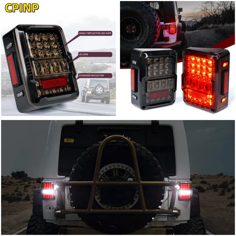 

Lens 4D LED Taillights Compatible with Jeep Wrangler JK JKU 07-18 Plug & Play Resistor Brake Signal Reverse Rear Tail Light 2PC