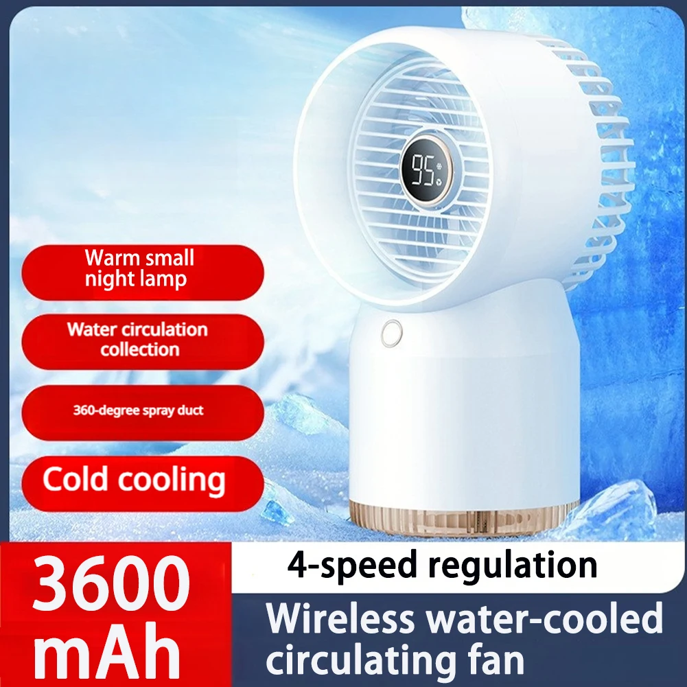 2-IN-1 Humidifier Fan Silent Air Cooler Mini Water Cooling Fan Home Usb Long Endurance Desktop Office Desk Fan with Night Light