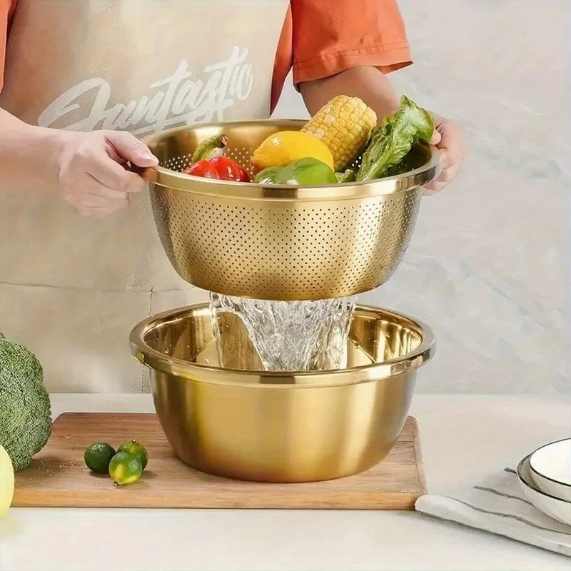 طقم مصفاة وبخار من الفولاذ المقاوم للصدأ مكون من قطعتين |   آمن للاستخدام في غسالة الأطباق لخضار معكرونة الأرز |   أدوات توفير المساحة شديدة التحمل مقاومة للصدأ