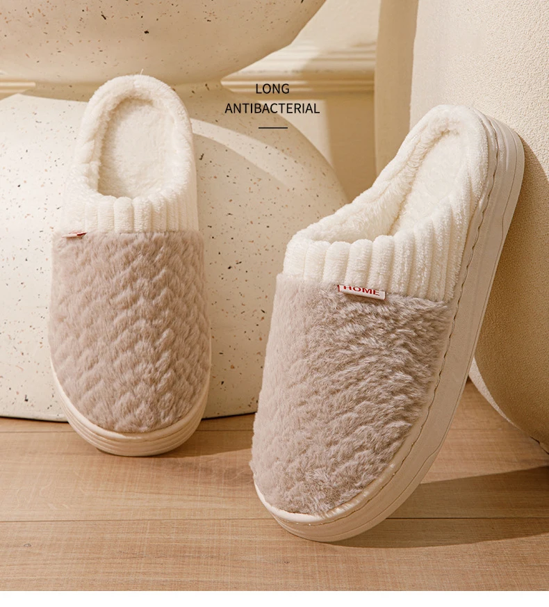 Kunstkaninchenfell-Hausschuhe für Damen und Herren – Plüsch-Winterhausschuhe mit dicker Sohle, Cloud Comfort Couple Slides für das Innenbereich – Detail 2