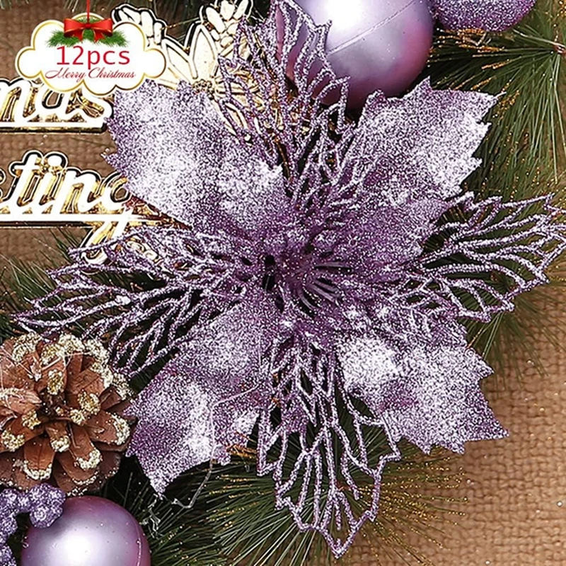 5/10 Stück Weihnachtsdekoration, künstliche Blumen, hängender Weihnachtsbaum-Anhänger für Heimdekoration, Party, Neujahr, Ornament-Zubehör – Detail 13