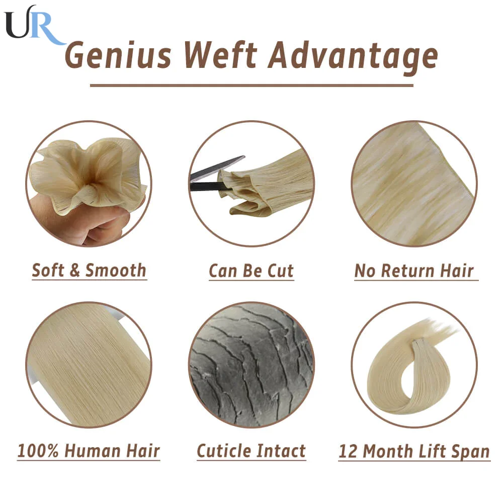 Genius Weft 100% Natural Human Hair Weft Straight Invisible Hair Extensions For Women 100G Double Drawn Hairpiece Hair Bundles