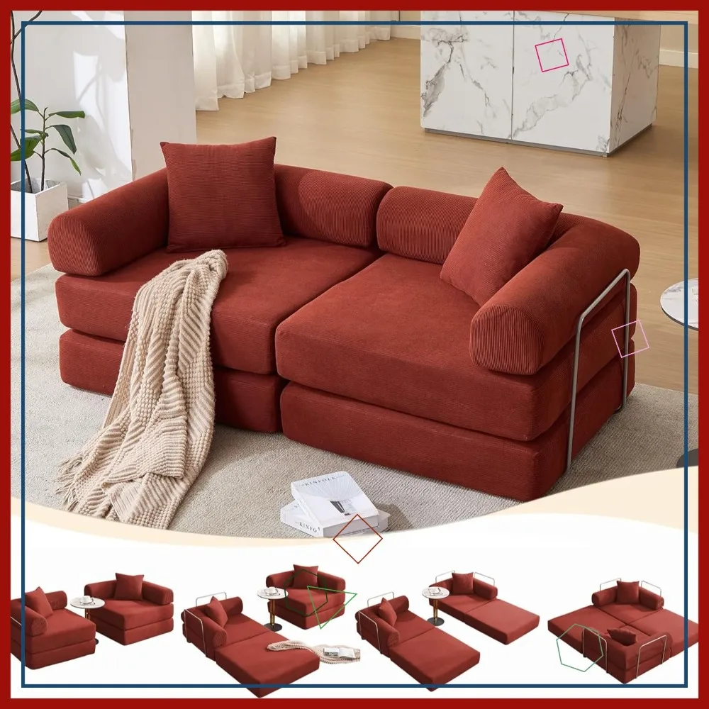 

Модульный диван-кровать 73 дюйма, трансформируемый 5-в-1, раскладной диван-кровать, вельветовый напольный диван для небольших помещений