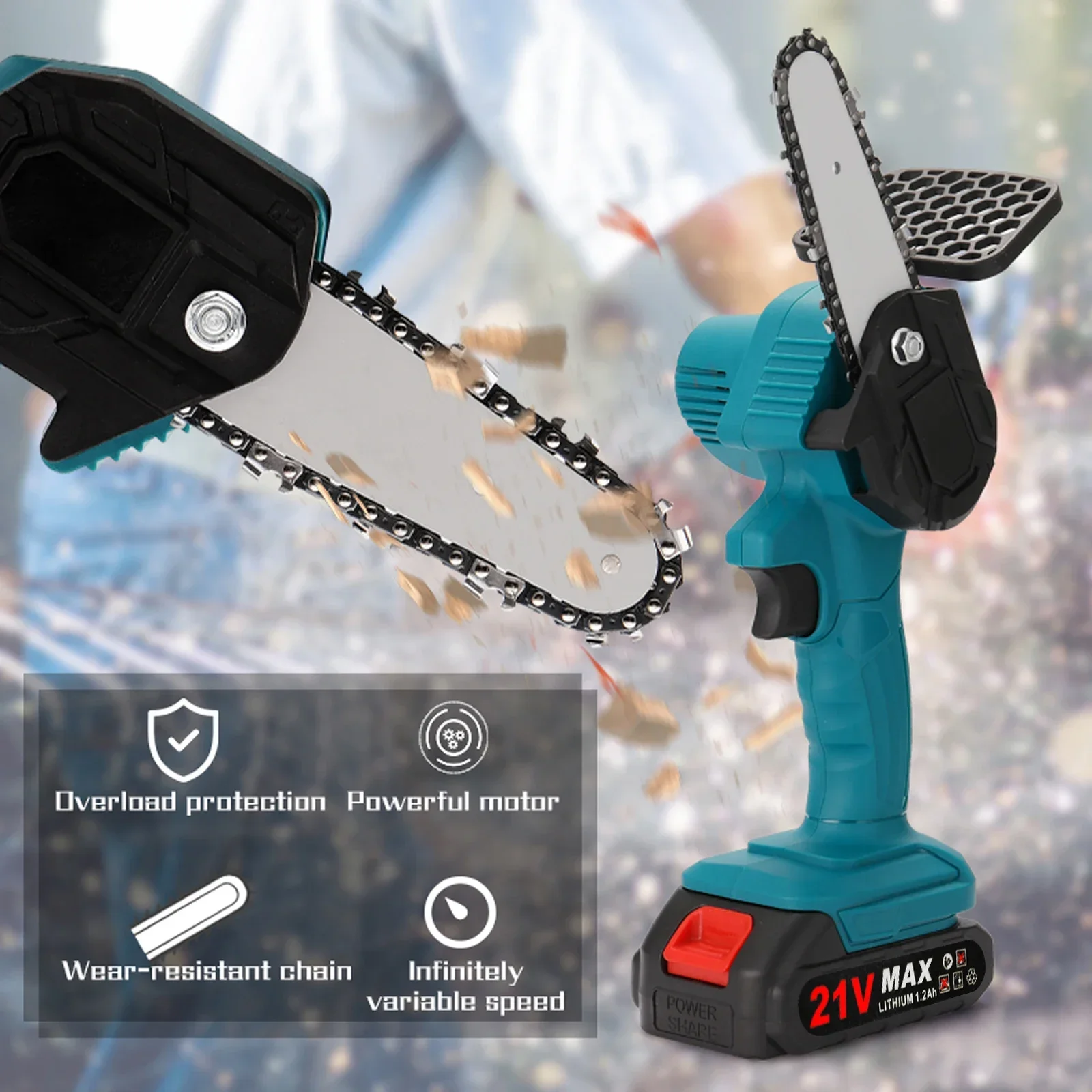 21V Portable Mini Electric Pruning Saw Rechargeable chainsaws Wood Spliting Chainsaw Woodworking Tool for Orchard Branch Clip