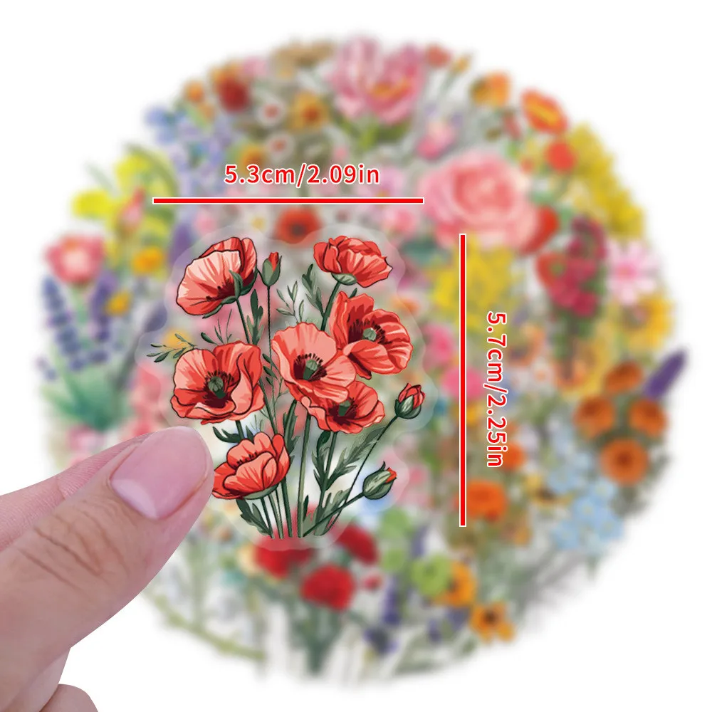 60PCS Ink Wash Flower Sticker Pack Waterproof Transparent PET Journal Flower Materials Decor Stickers RecordingYourLife Store image 4