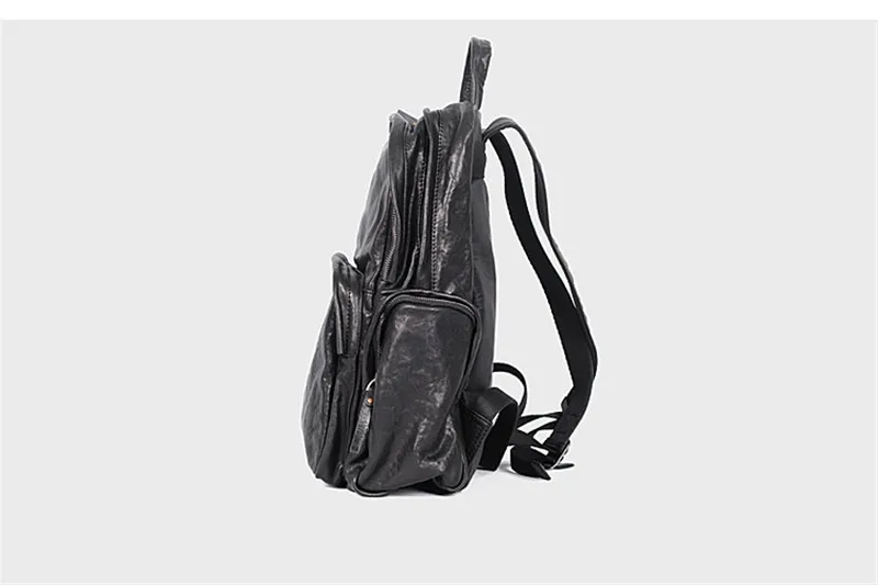 casual high-quality first layer cowhide men's women's travel black backpack weekend outdoor designer luxury real leather bookbag