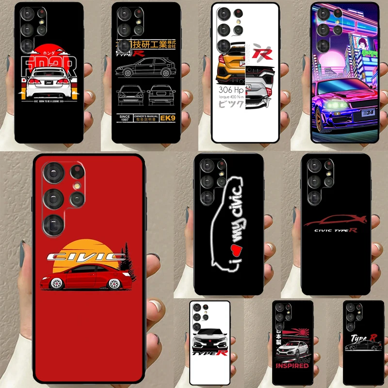 JDM Type R Civic Sport Car Case For Samsung Galaxy S23 S21 S22 Ultra S8 S9 S10 Note 10 Plus Note 20 Ultra S20 FE Cover