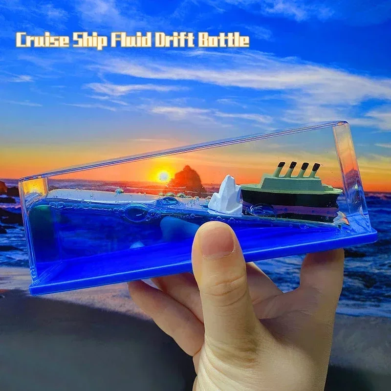 Fluid Hourglass Decompression Drift Floating Ship Titanic Desk Gift Toy Cruise Bottle Decoration