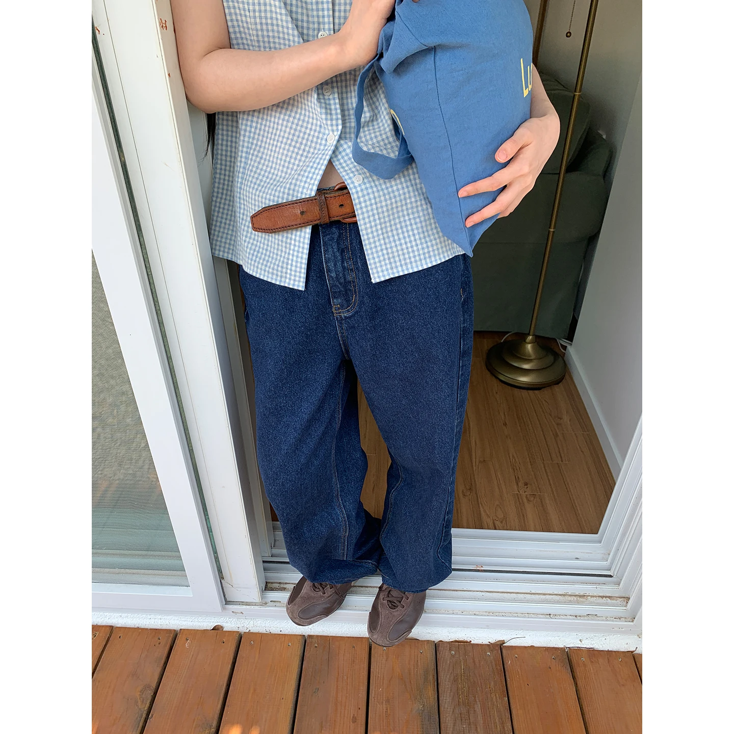 

Deep Blue Vintage Straight Leg Loose Washed Denim Jeans Women's Korean Style Slim Wide Leg Versatile Long Pants