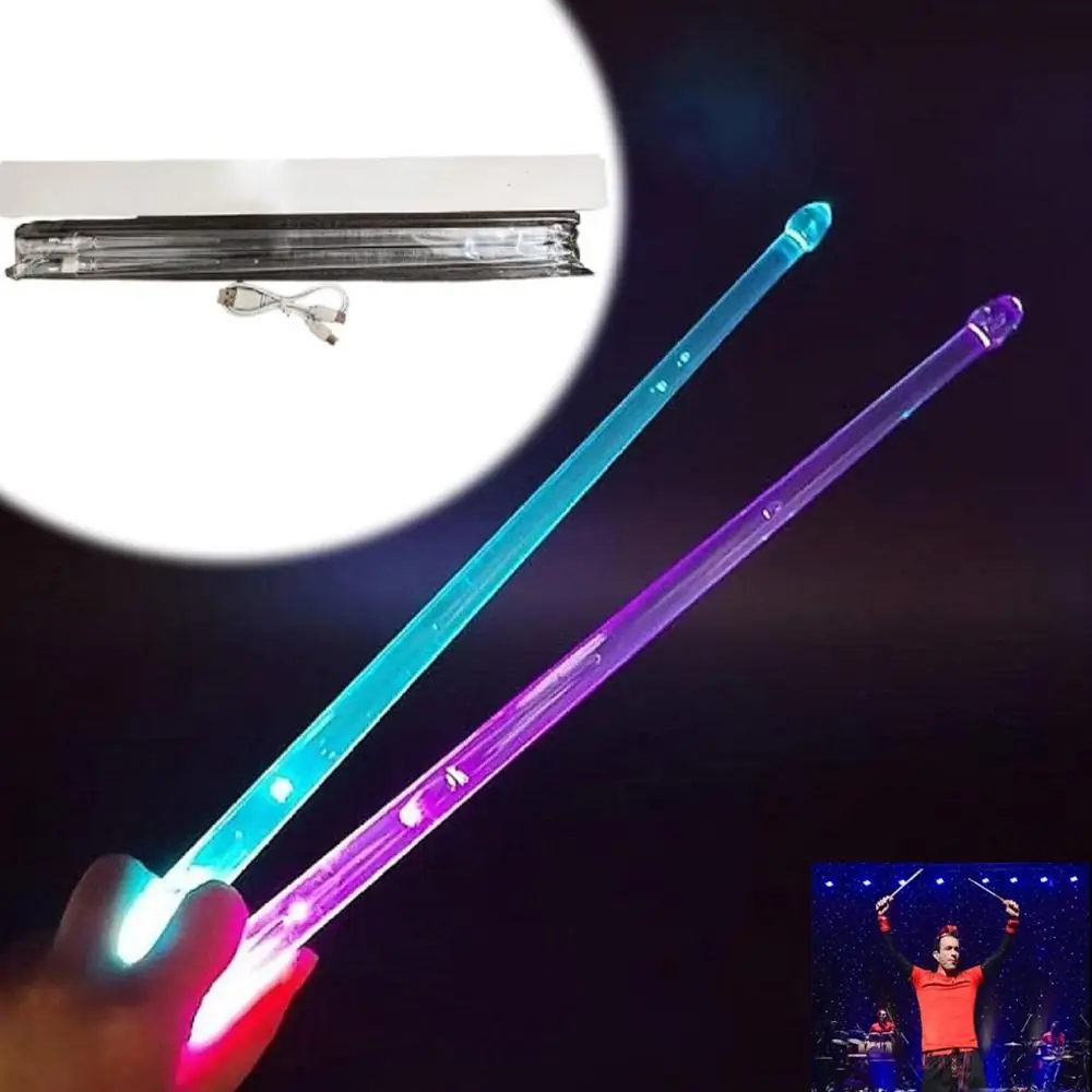 ABS LED Light Up Drum Sticks with Switch 15 Color Changing Led Charging Lumious Drumstick Long Lasting Durable Led Drumsticks