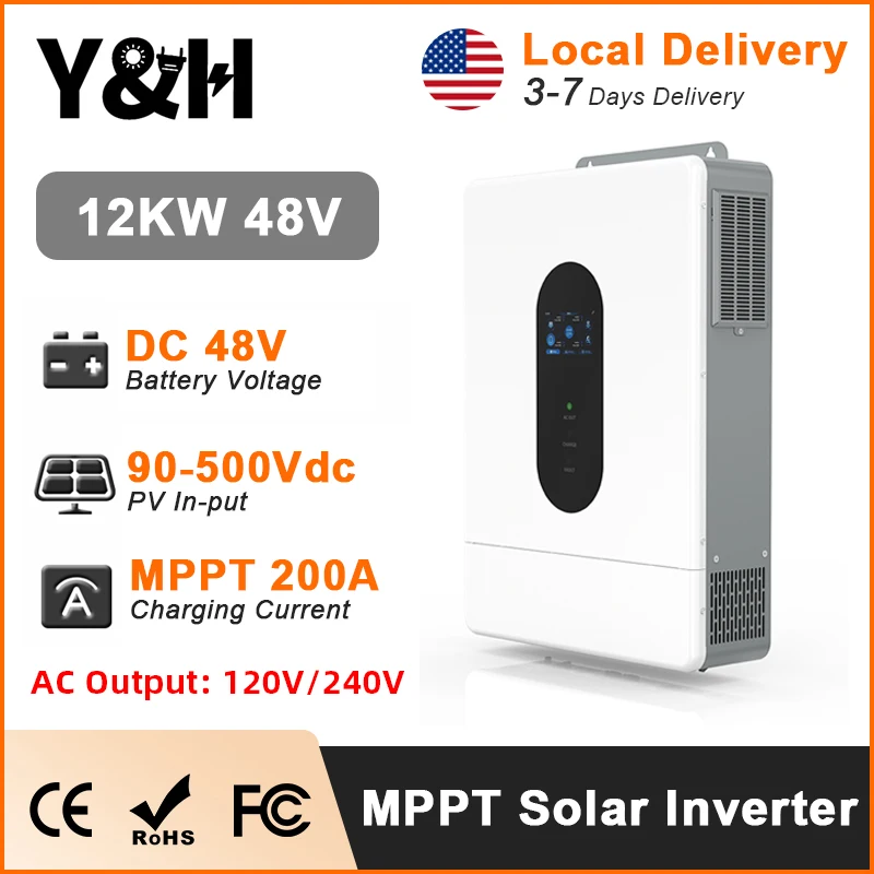 Y&H 12KW Hybrid Solar Inverter 48V Split Phase 120V/240V Parallel Inverter On/Off Grid MPPT 200A Solar Charge Controll with CT