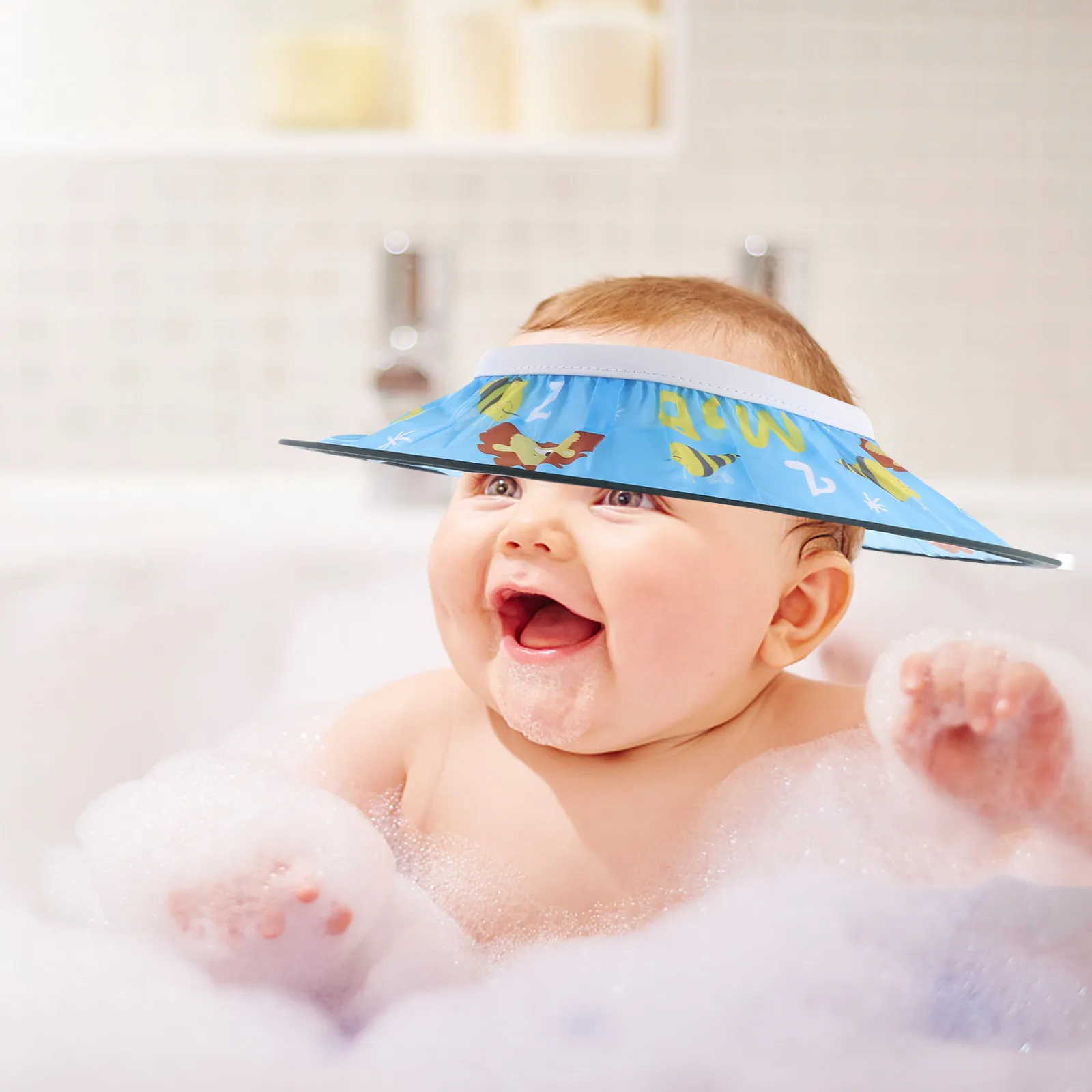 

H held Waterproof Baby Shower Hat Kids Bathing Cap Elastic B Cartoon Print Fits Most Infants Toddler Fun Bath Time
