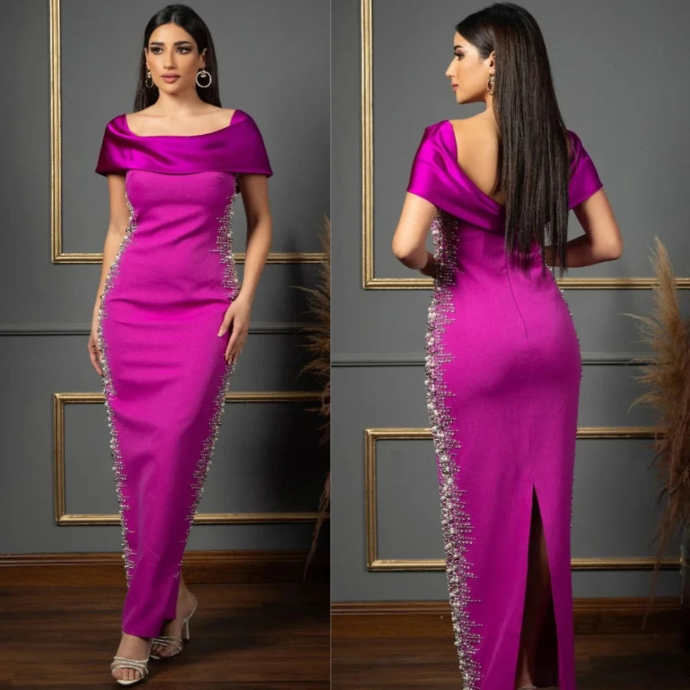 

Jiayigong Satin Beading Sequined Clubbing Column Square Neck Bespoke Occasion Gown Midi Dresses Saudi Arabia