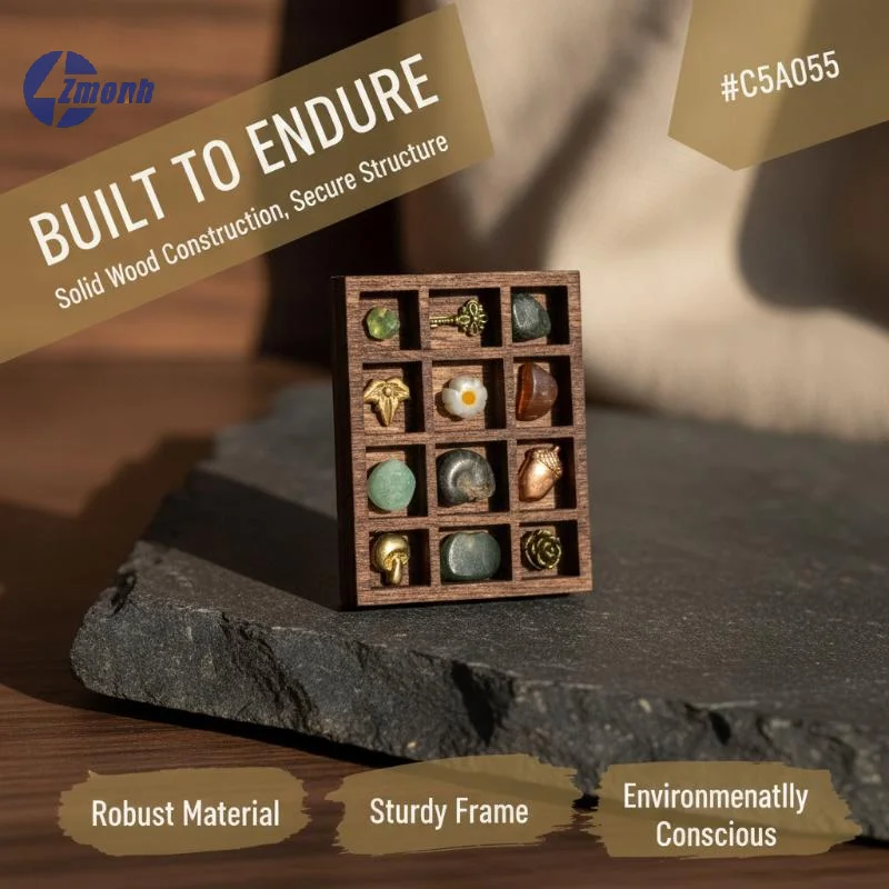 New！Wooden Mini Jewelry Holder Miniature Crystal Ore Specimen Storage Jewelry Display Tray Multi Compartments Dollhouse Shelf