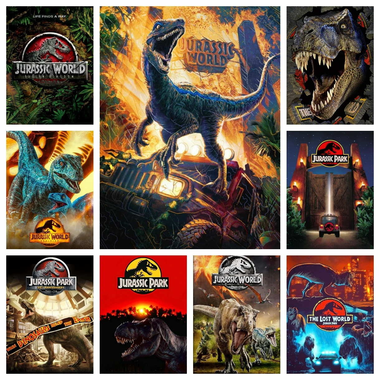 Jurassic World Diamond Painting Kit Dinosaurier-Stickerei, handgefertigt, DIY-Mosaik, Heimdekoration, Kindergeschenk