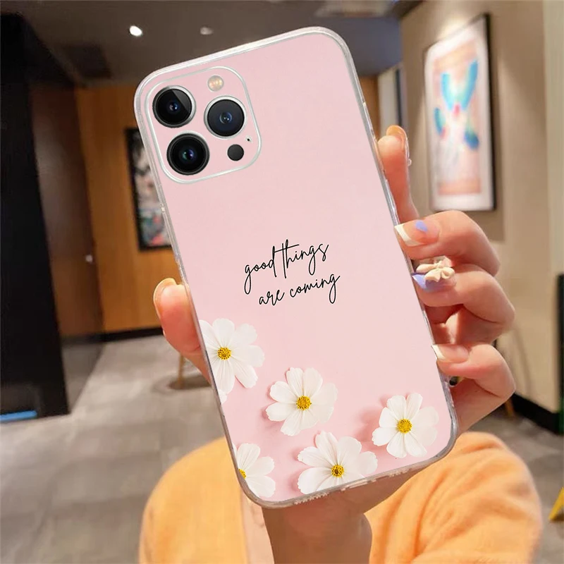 

Phone Case For iphone 17 Pro Max Air 16 15 14 13 Pro Max 15 16 Pro 15Plus Art Aesthetic Flower Word Quotes