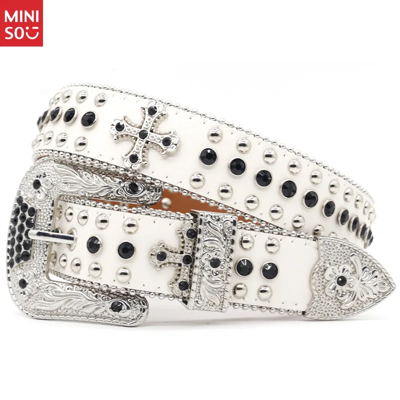 

Miniso Unisex Rhinestone Belt for Dresses, Punk Hip-Hop Waistband for Men & Women