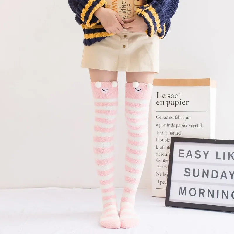 

Japanese Girl Animal Modeling Knee Socks Striped Cute Lovely Kawaii Cozy Long Thigh High Socks Compression Winter Warm Sock